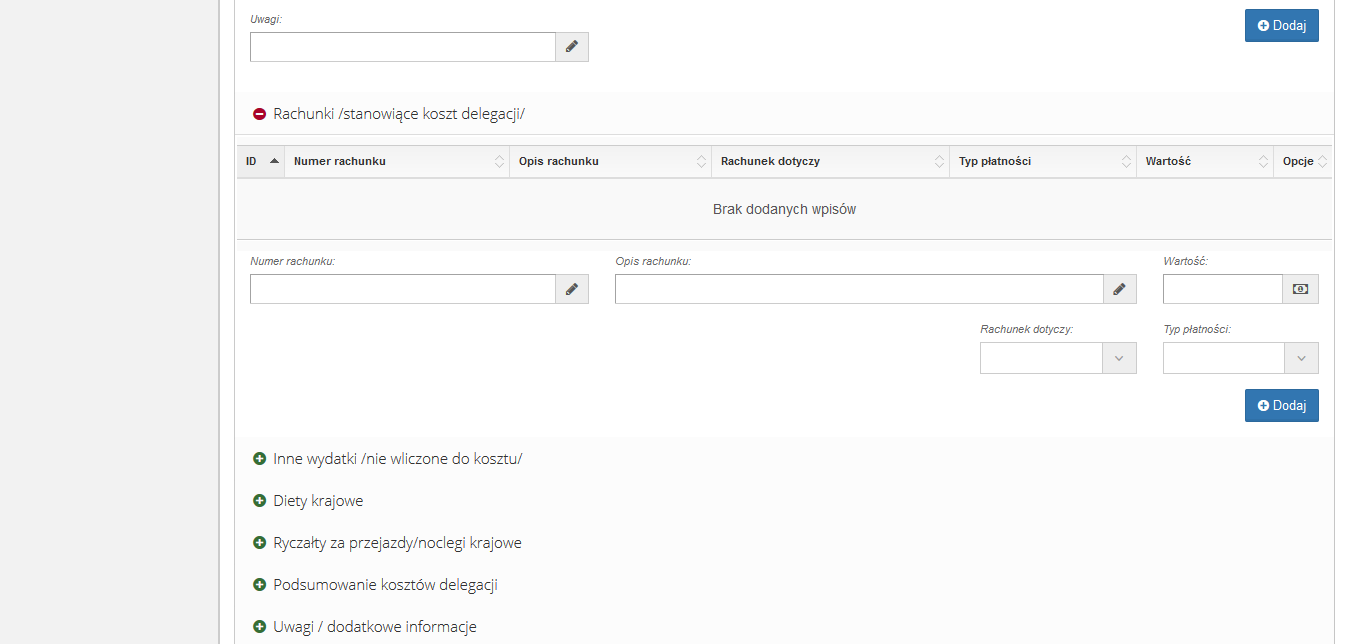 Rachunki do delegacji krajowej