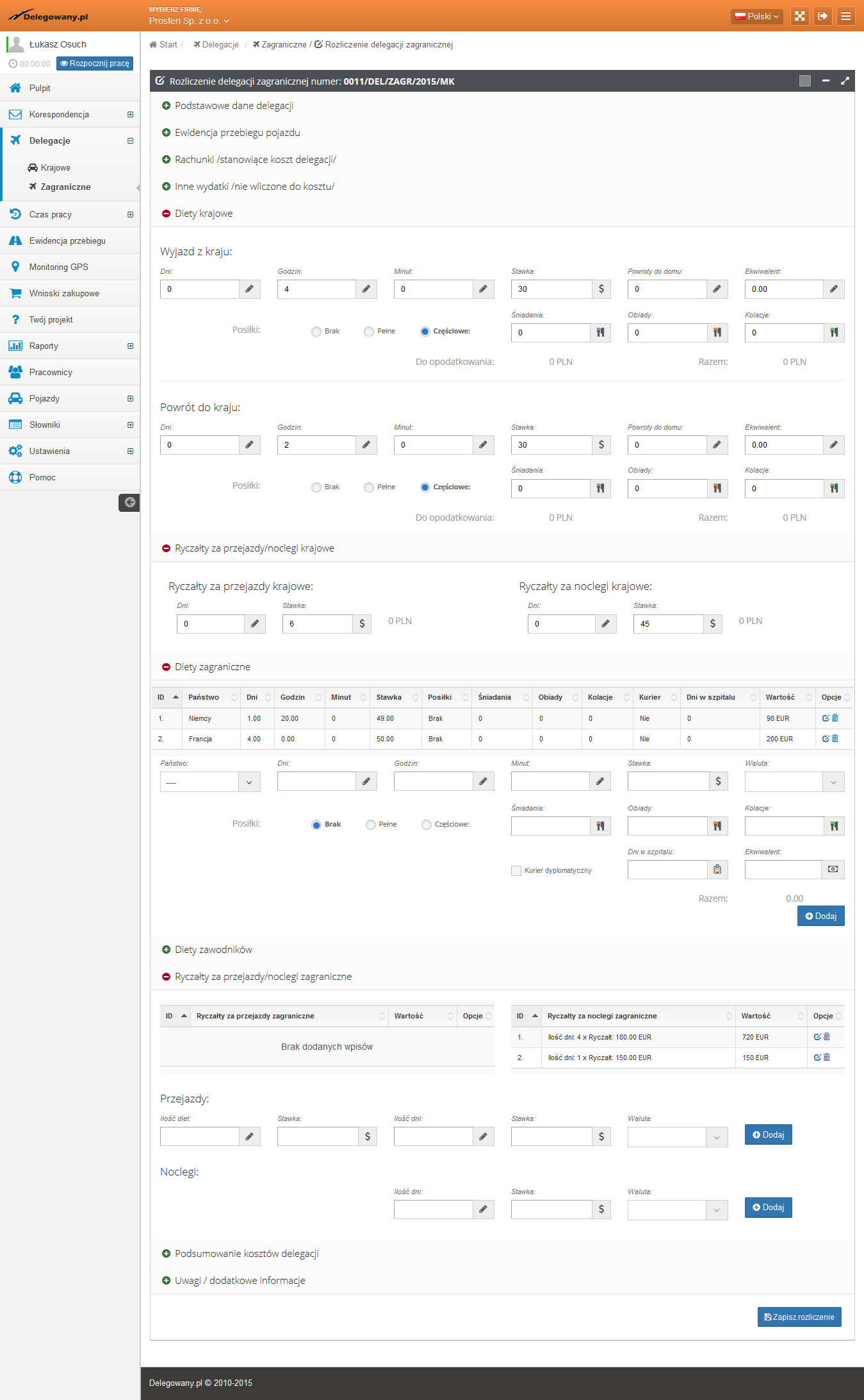 Diety i ryczaty przy delegacji zagranicznej