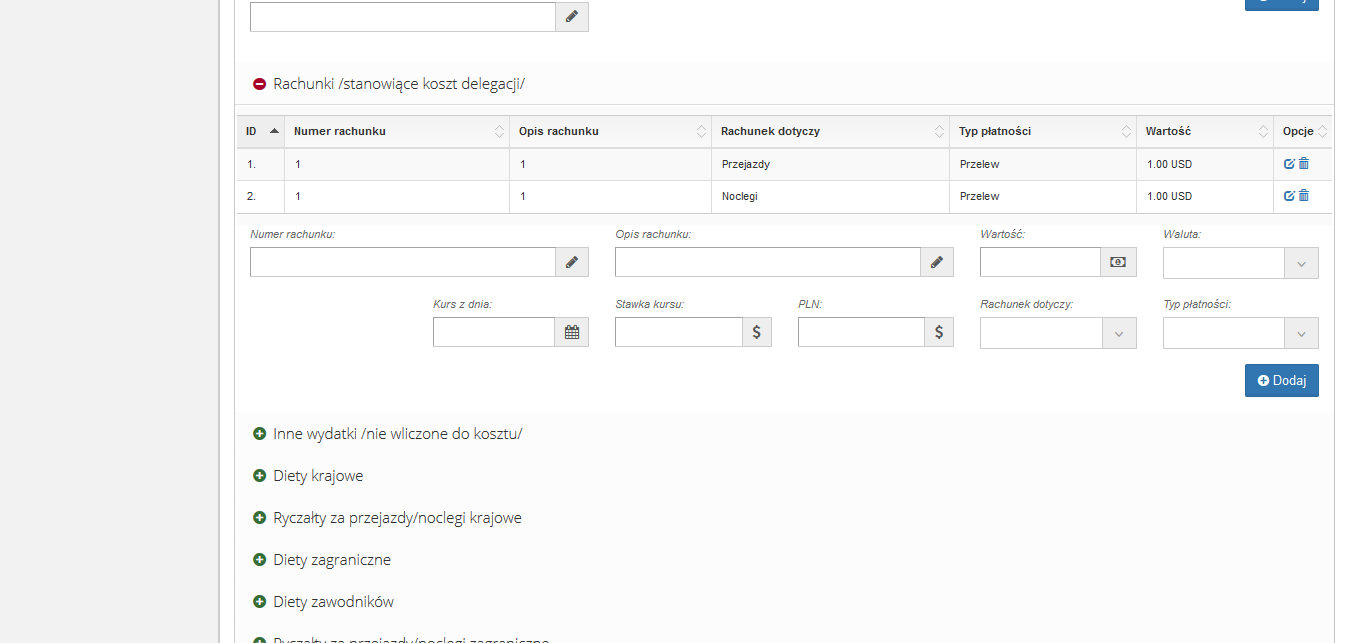 Rozliczenie delegacji zagranicznej - rachunki